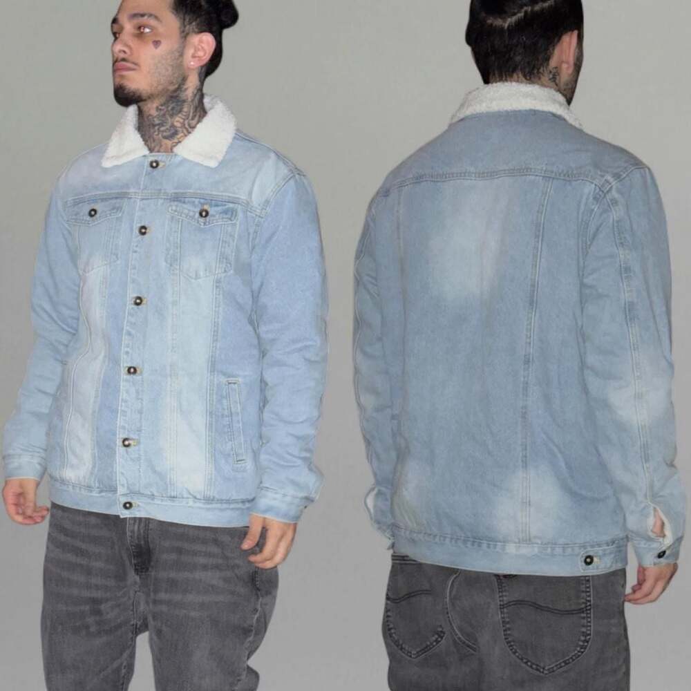 Unbranded Light Wash Denim Trucker Jacket with Sherpa Collar